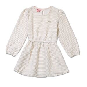 Juicy Couture Girls Velour Stripe Dress White gold 8-10 NWT